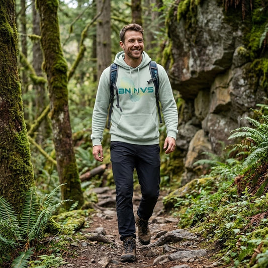 BN NVS Ben Nevis hoodie by Wandrhood, topographic design detail
