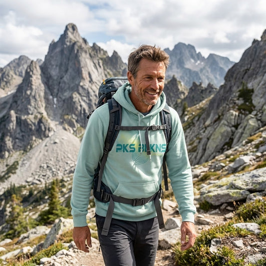 PKS BLKNS Peaks of the Balkans hoodie by Wandrhood, topographic design detail