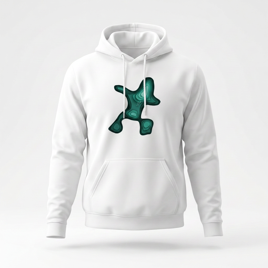 Hilly Boo hoodie by Wandrhood, front view of the friendly mountain character design