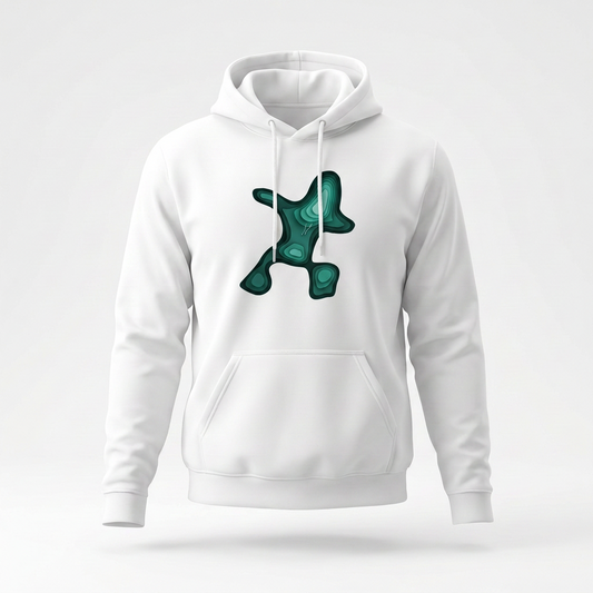 Hilly Boo hoodie by Wandrhood, front view of the friendly mountain character design