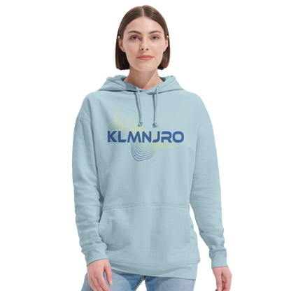 Model wearing the KLMNJRO personalised Kilimanjaro hoodie by Wandrhood, front view